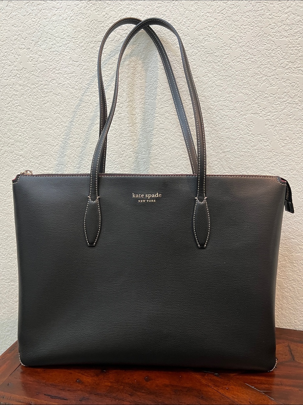 kate spade Black Leather Tote with Top Handles